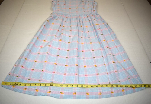 Ärmelloses Kleid Vintage 50er Jahre blau Gingham bestickt Blumen Rückseite Taschen Gr. S/M - Bild 10 von 10