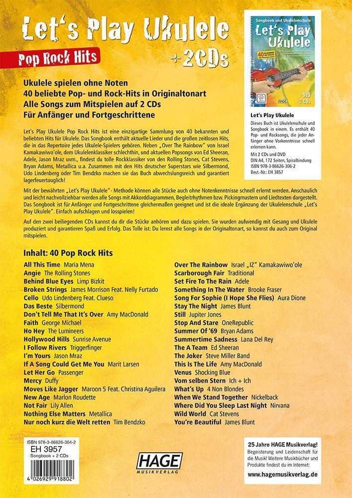 Thumbnail - Let's Play Ukulele Pop Rock Hits + 2 Cds Helmut Hage Buch 104 S.