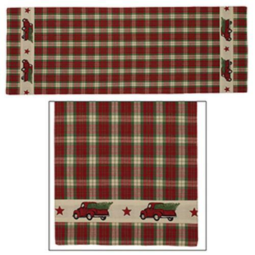 RED CHRISTMAS TRUCK Plaid Table Runner, 13" x 54", by The Country House - Picture 1 of 1