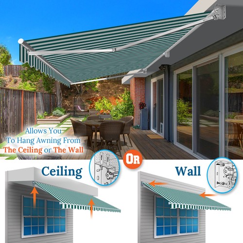 16*10 Awning Retractable Manual Yard Patio Deck Awning Cover Canopy Sunshade - Picture 54 of 72