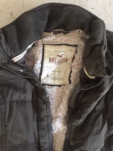 Hollister Women’s Sz L Puffer Jacket sherpa lining winter jacket Gray/Green - Picture 5 of 10