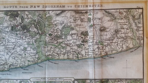 1820'S ANTIQUE GEORGIAN ENGRAVED TINTED ROUTE MAP -SHOREHAM CHICHESTER FAREHAM - Imagen 5 de 9