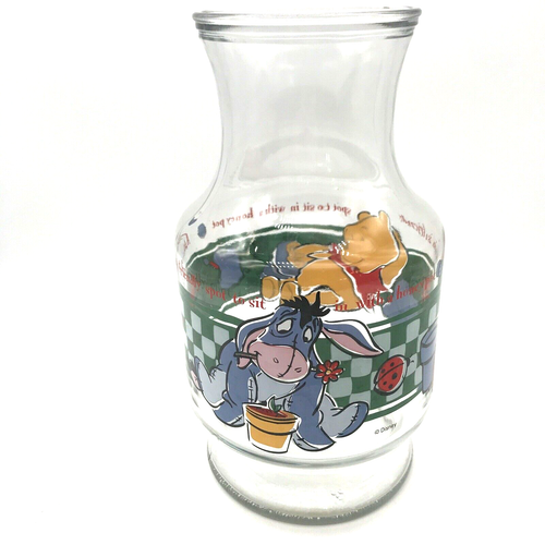 Disney Winnie The Pooh & Eeyore Anchor Hocking 9” Glass Juice Carafe Vtg NO LID - Picture 4 of 8