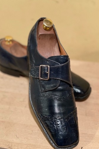 David Eden blau Alligator Eidechse Mönch Riemen Halbschuh 10 - Bild 1 von 9