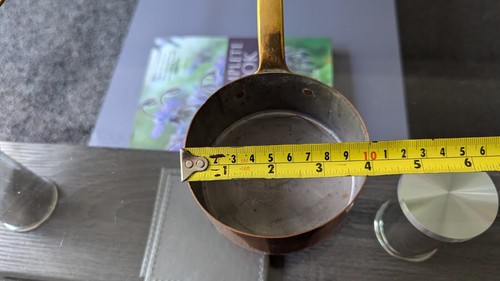 Antique Tin Lined Brass Riveted Handled Copper Saucepans Set of Five Graduated - Picture 19 of 22