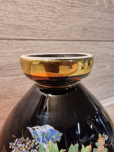 Detalle Oro 24k en Jarrón Fakiolas Negro 7" Hecho en Grecia. Excelente estado - Imagen 5 de 10