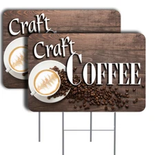CRAFT COFFEE 2 Pack Double-Sided Yard Signs 16" x 24" with Metal Stakes (Made in