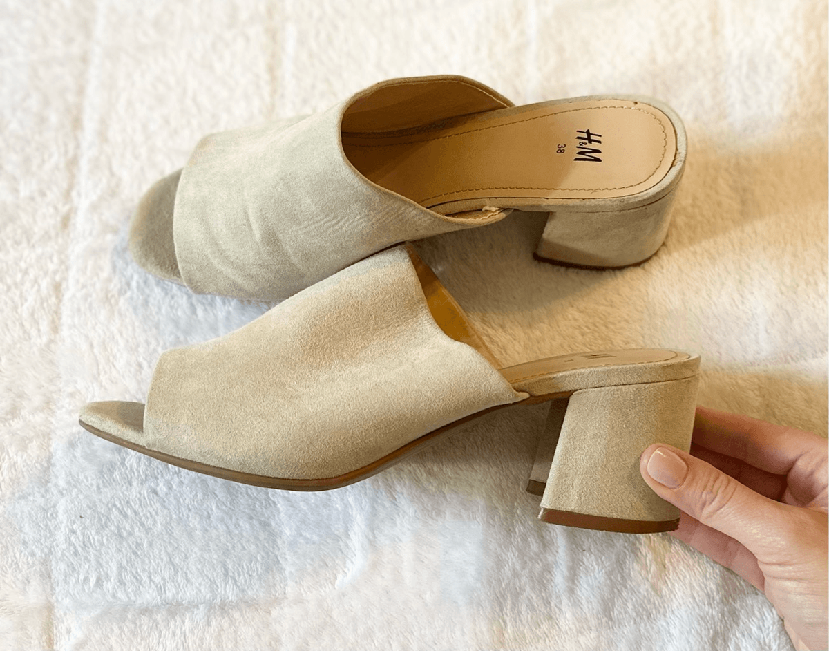 H&M Womens Sandals Block Heels Slip On Light Mole Suede Size US