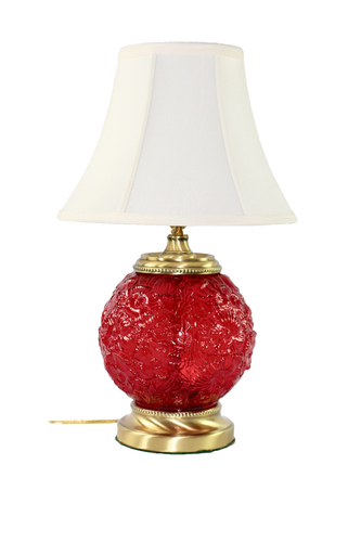 Fenton Ruby Red Poppy Table Lamp Silk Linen Cloth Shade 20 1/2" Tall - Picture 2 of 17