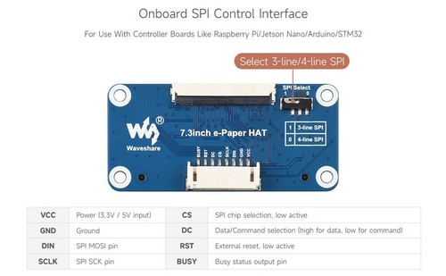 7.3inch ACeP 7-Color E-Paper E-Ink Display Module, 800×480 Pixels, SPI Waveshare - Picture 7 of 9