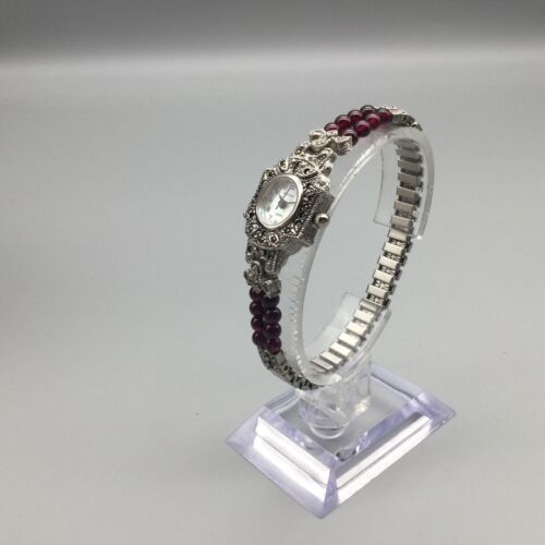 Gem Time Watch Women 19mm Marcasite Ornate Red Beaded Stretch Band New Battery - Picture 4 of 14