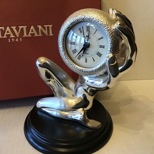 Vtg New Ottaviani Clock Sculpture Silver 800 Coated Statue Made in Italy NIB - Picture 2 of 10