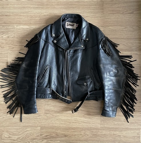Vtg 80s Schott Perfecto Fringe Leather Jacket Sz 50 - Picture 17 of 23