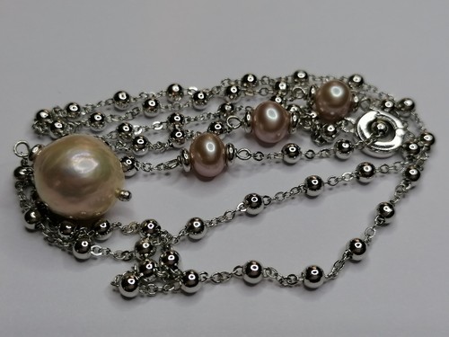 Genuine HONORA Cultured Freshwater Ming Pearl Lariat chain Necklace Silver 982 - Picture 17 of 24
