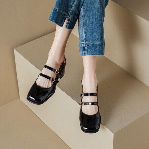 Sandalias gruesas de tacón grueso con puntera cerrada para mujer zapatos talla grande Mary Jane - Imagen 4 de 15