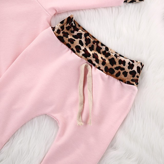 Zweiteiliges Set Leopard Kinder Babykleidung Mädchen mit Kapuze Top Outfit Set
