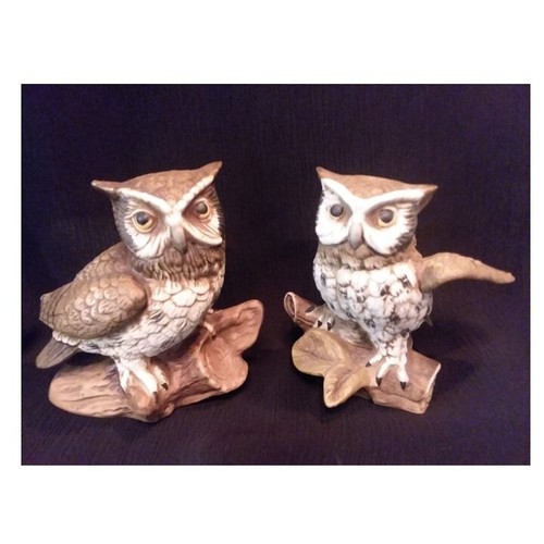 EULE Keramik Figuren von HOMCO Vintage 70er Porzellan Taiwan 2er Set thronend - Bild 1 von 7