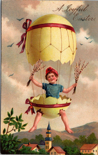 PASQUA GIOIOSA - PALLONCINO UOVO RAGAZZO CAVALCA - PFB 7488 - CARTOLINA VACANZE IN RILIEVO - Foto 1 di 2