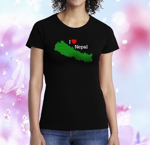 I Love Nepal Heart Map Damen Lady schwarz T-Shirt Nepalese Shirt 100% Baumwolle Nr.2 - Bild 12 von 13