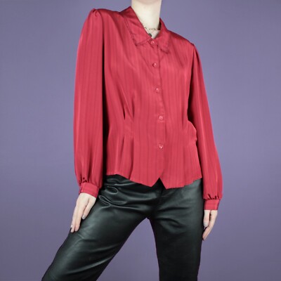 Vintage 80er Jahre rot gestreift Sekretärin Damen Frauen Retro Bluse Shirt Top S Small 10