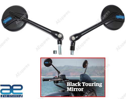 Black Touring Mirrors For Royal Enfield Interceptor GT 650 Super Meteor 650 - Foto 1 di 11