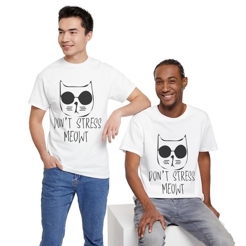 Cat Lover Unisex Heavy Cotton Tee T-Shirt 'Don't Stress Meowt' - Picture 18 of 118