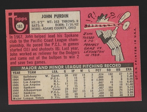 1969 Topps Set-Break #161 John Purdin - Picture 2 of 4
