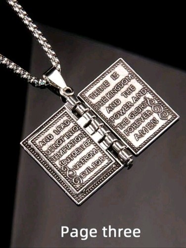 USA Seller Holy Bible Turning Pages Book Christianity Pendant Necklace NEW - Picture 4 of 5