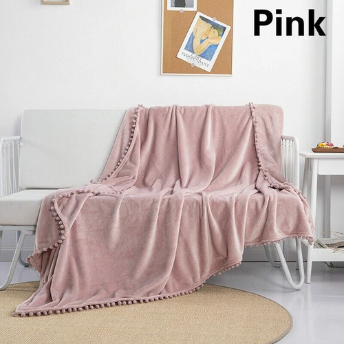Fleece Throw Blanket with Pom Pom Fringe Super Soft Lightweight for Bed Couch - Bild 11 von 21