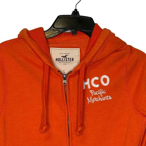 Hollister Hoodie Jacket Size Large Orange Youth HCO Pacific Merchants Full Zip - Picture 4 of 8