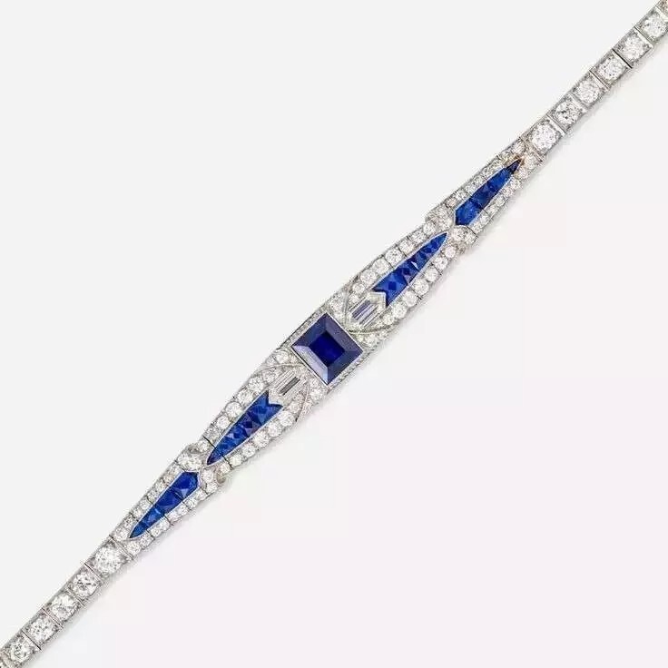 Art Deco 9.8Ct Sapphire & Lab Created Diamond 925 Silver Christmas Gift Bracelet