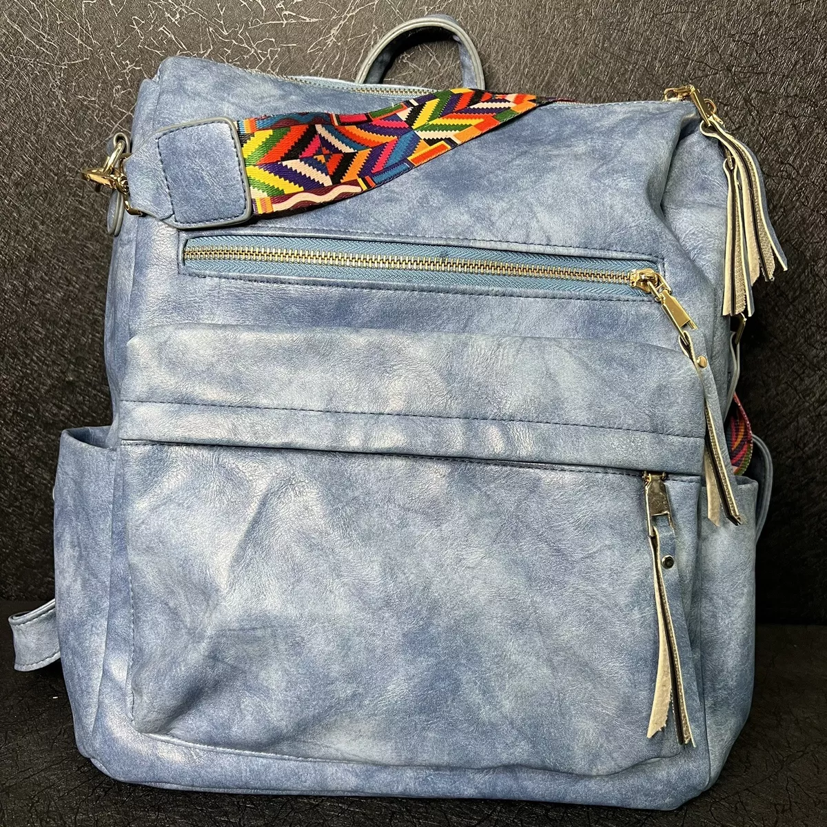 Modern+Chic Brielle Convertible Backpack Sky Blue Vegan Leather w