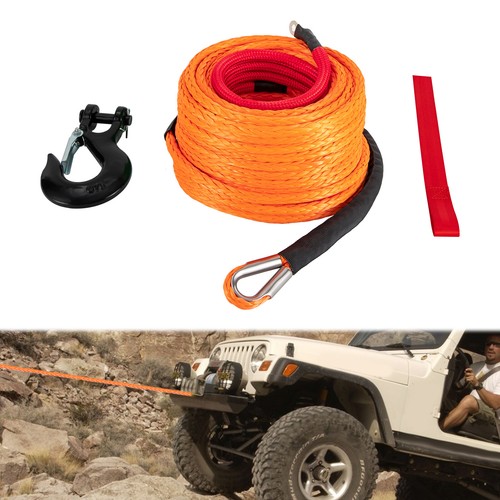 3/8x100ft Synthetic Winch Rope with Hook, Winch Cable+Protective Sleeve Orange - Bild 7 von 10