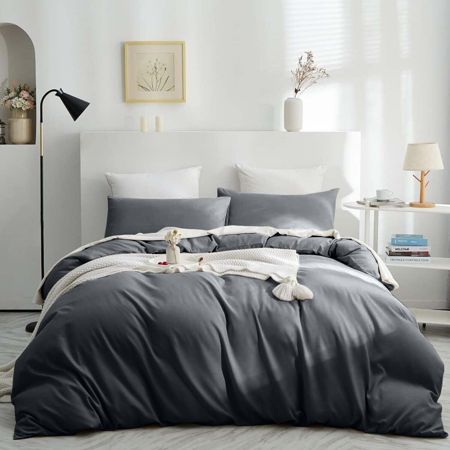 Plain Duvet Quilt Cover with Pillow Case Bedding Set Single Double King All Size