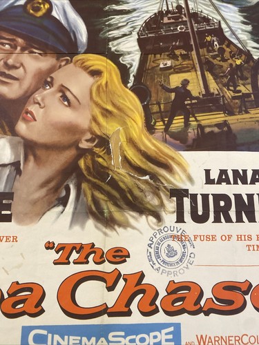1955 THE SEA CHASE ORIGINAL 27x41 ONE SHEET MOVIE POSTER JOHN WAYNE LANA TURNER - Picture 7 of 8