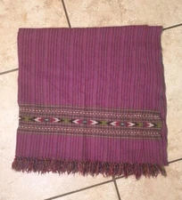 Bhuttico Purple Wool Shawl Handloom India 100% Wool 76" X 37"