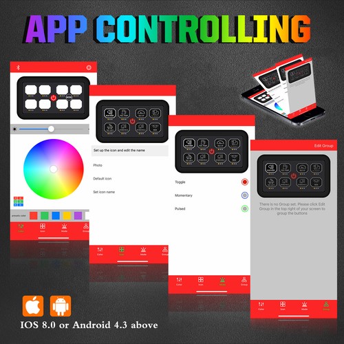 Wireless Bluetooth RGB 8 Gang Switch Panel ON-OFF Strobe Control System CAR BOAT - Picture 5 of 19