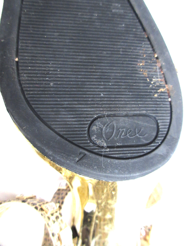 Onex Tan Snakesking & Metallic Gold Strap Sandals SZ 7 w/Box GUC - Picture 11 of 11