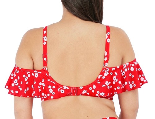 Elomi Plain Sailing Bikini Top Red Daisy Size 42HH Underwired Bra Ruffles 7273 - Picture 4 of 12
