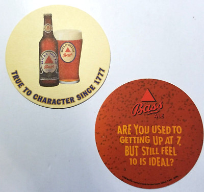 Bass True To Character Are Used To Getting Up 4'' Round Lot of 2 Beer Coasters