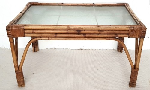 Mid Century Italian Bamboo & Glass Coffee Table, Vintage Rattan Table, Riviera. - Picture 7 of 12