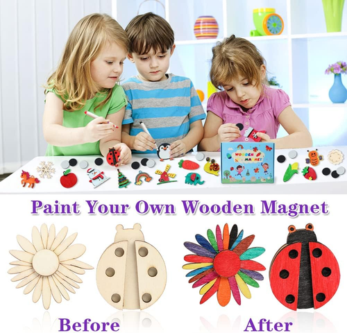 Worgree DIY Wooden Magnets, 36 Pcs Wooden Art Craft Supplies Painting Kit for Ki - Picture 4 of 6