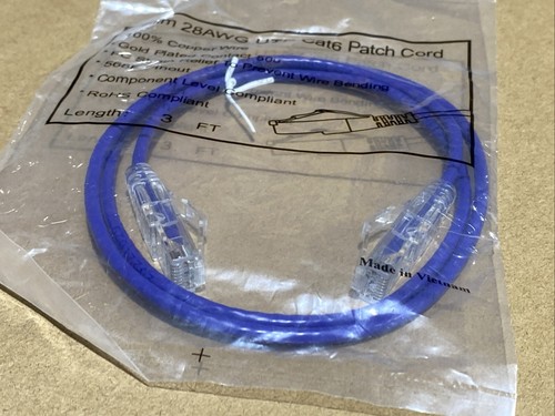 Slim 28AWG UTP Cat6 Patch Cable Cord 3FT Copper Wire New - Picture 3 of 4