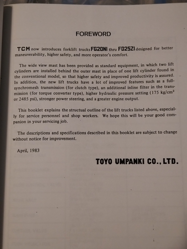 TCM Forklift Truck Service Manual SEF-303BE - Picture 2 of 3