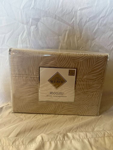 $200 Art of the Weave 1000 TC Cotton Blend 4 PC Sheet Set Queen Beige Jacquard - Picture 3 of 8