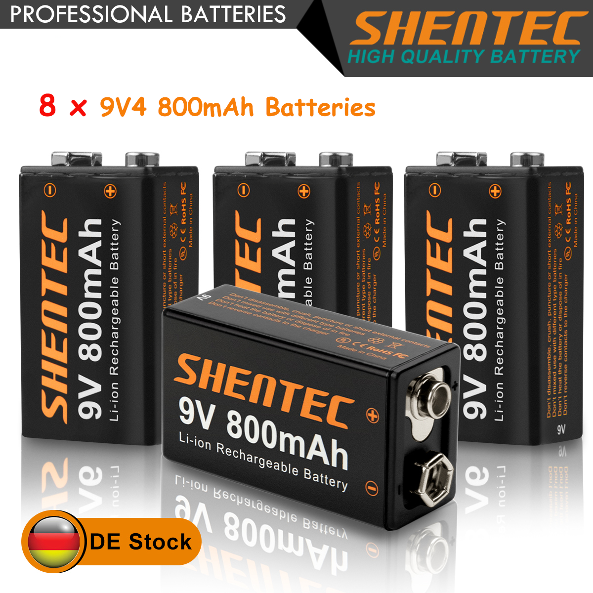 4 Pezzi Shentec 800mAh Li-ion 9V Batterie Ricaricabili Da 1200 Cicli,6F22 9V Pil - Foto 13