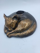 Bronze Sleeping Cat Kitten Zen Flower Frog Arrangement Vessel Studio Mikel