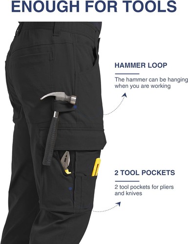 Men's Work Cargo Pants Heavyweight Stretch Waterproof Pockets Carpenter Trousers - Picture 37 of 42