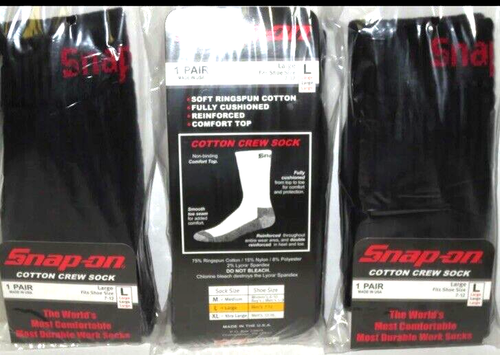 SNAP ON TOOLS USA NEW 6 Pairs Crew Socks Men's BLACK LARGE FREE SHIP MADE IN USA - Picture 3 of 6