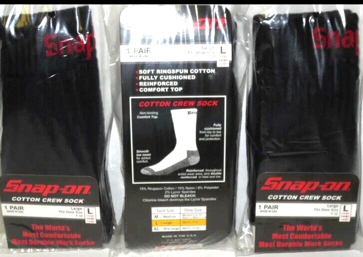 SNAP ON TOOLS USA NEW 6 Pairs Crew Socks Men's BLACK LARGE FREE SHIP MADE IN USA - Image 3 of 4